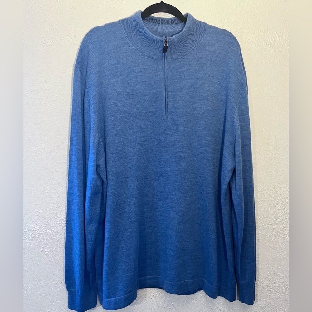 Jos A Bank Traveler 1/4 Zip Merino Wool Blue Pullover Sweater Men Size XXL
